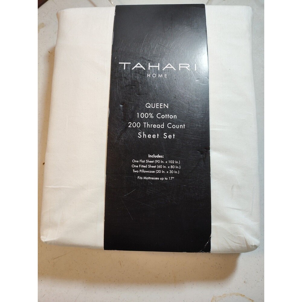 Tahari Queen 4 Piece Queen Sheet Off White 200 Count (845)